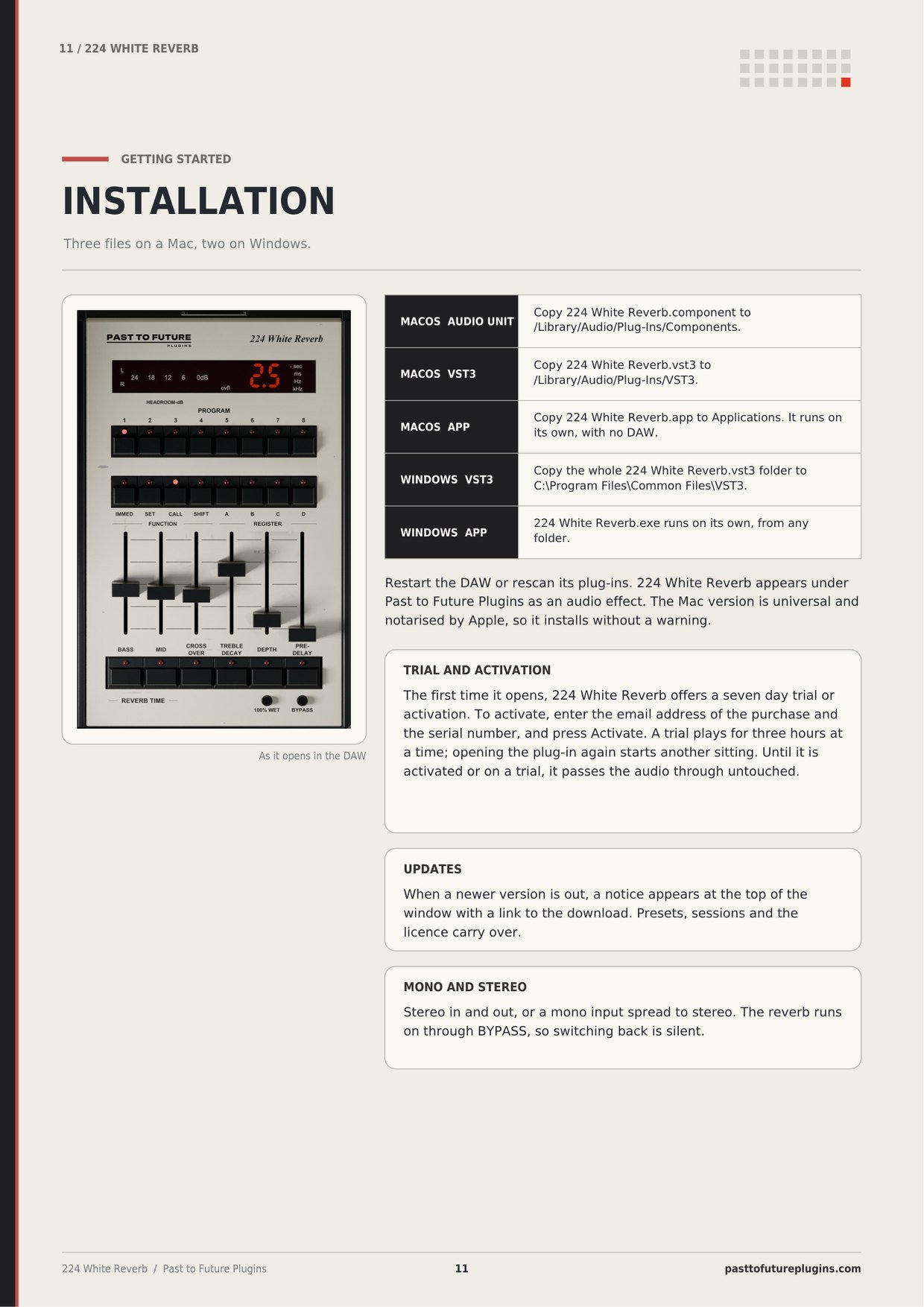 PTF 224 White Reverb user's manual, page 11