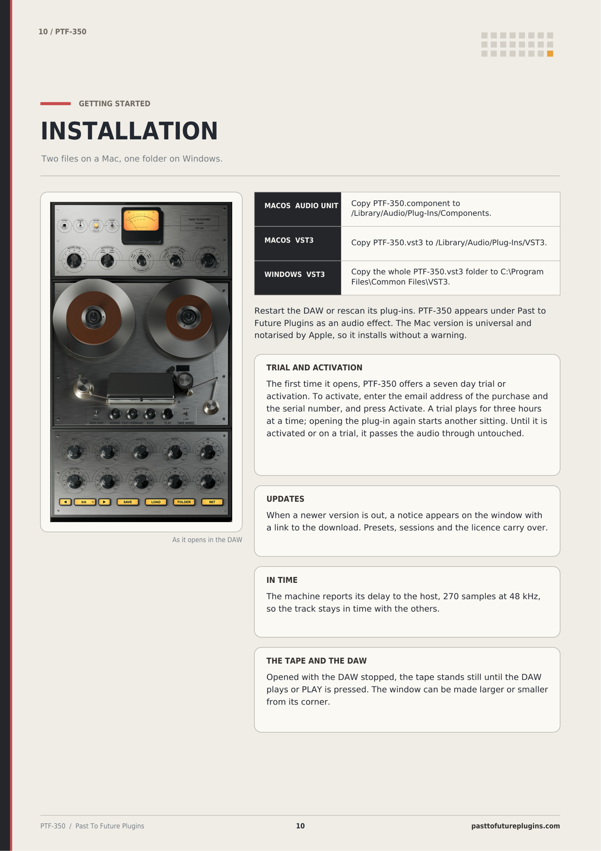 PTF 350 user's manual, page 10
