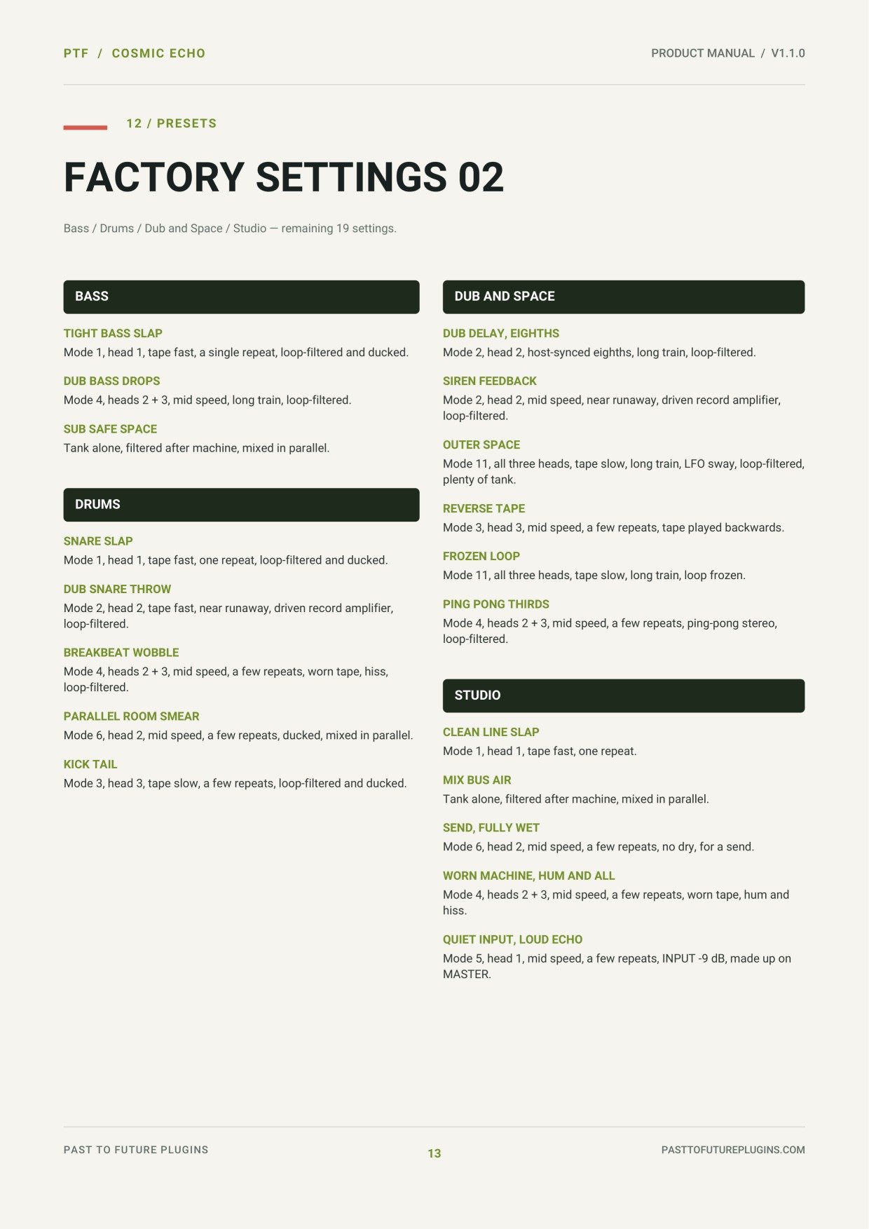 PTF Cosmic Echo user's manual, page 13