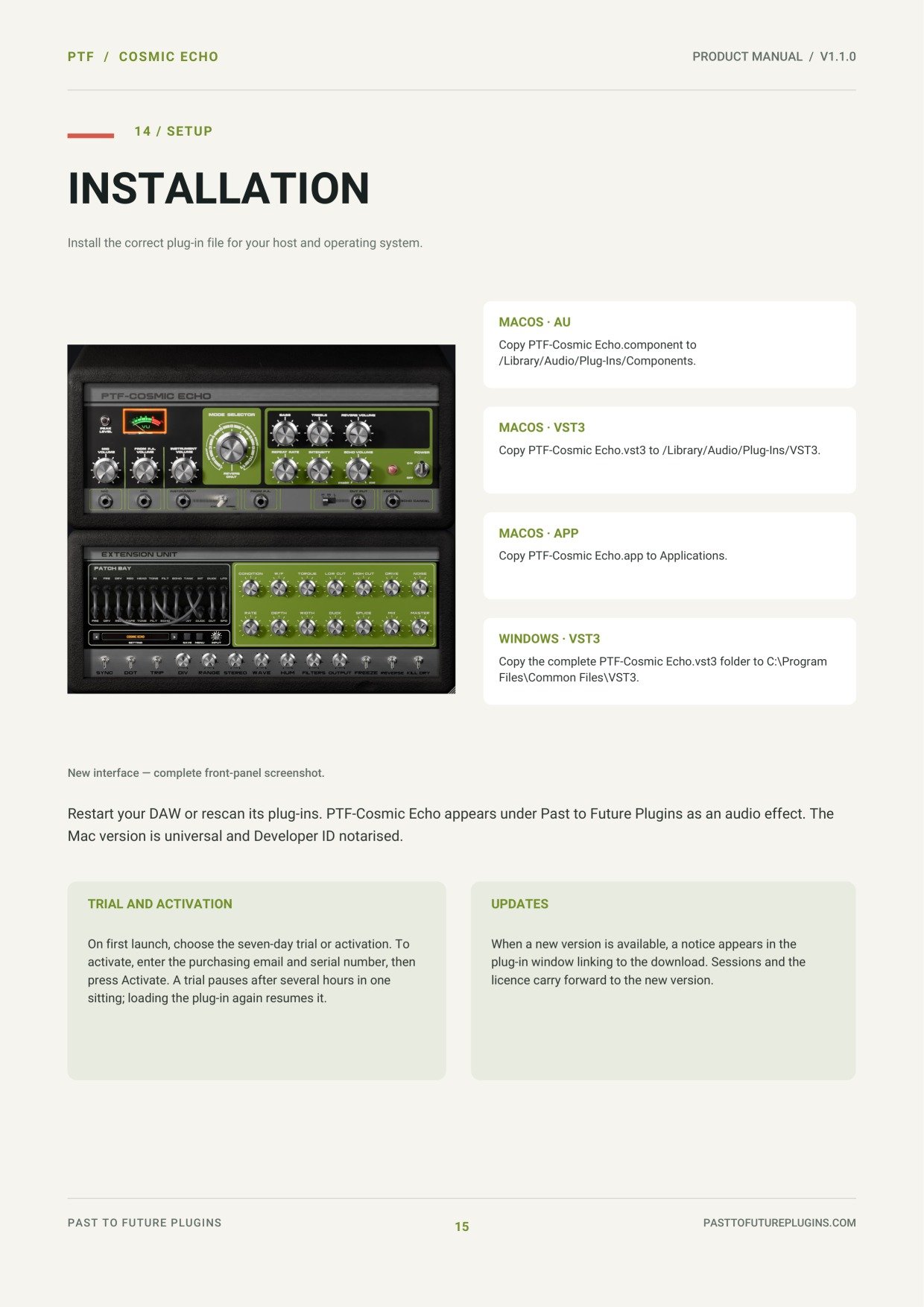 PTF Cosmic Echo user's manual, page 15