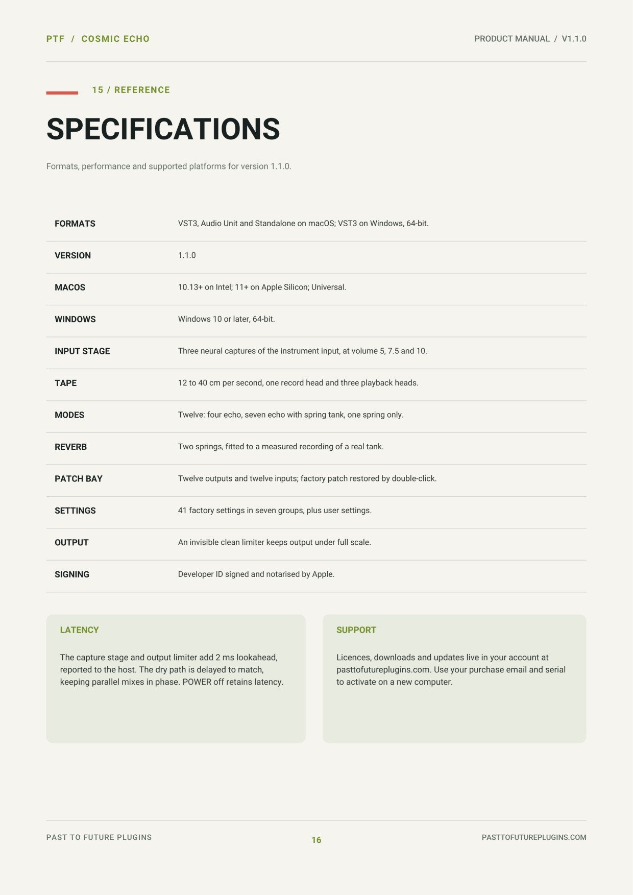PTF Cosmic Echo user's manual, page 16