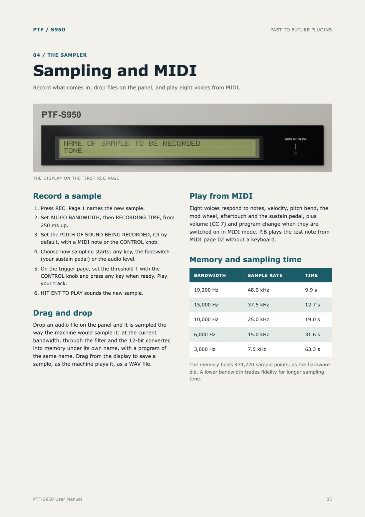 PTF S950 Sampler user's manual, page 5