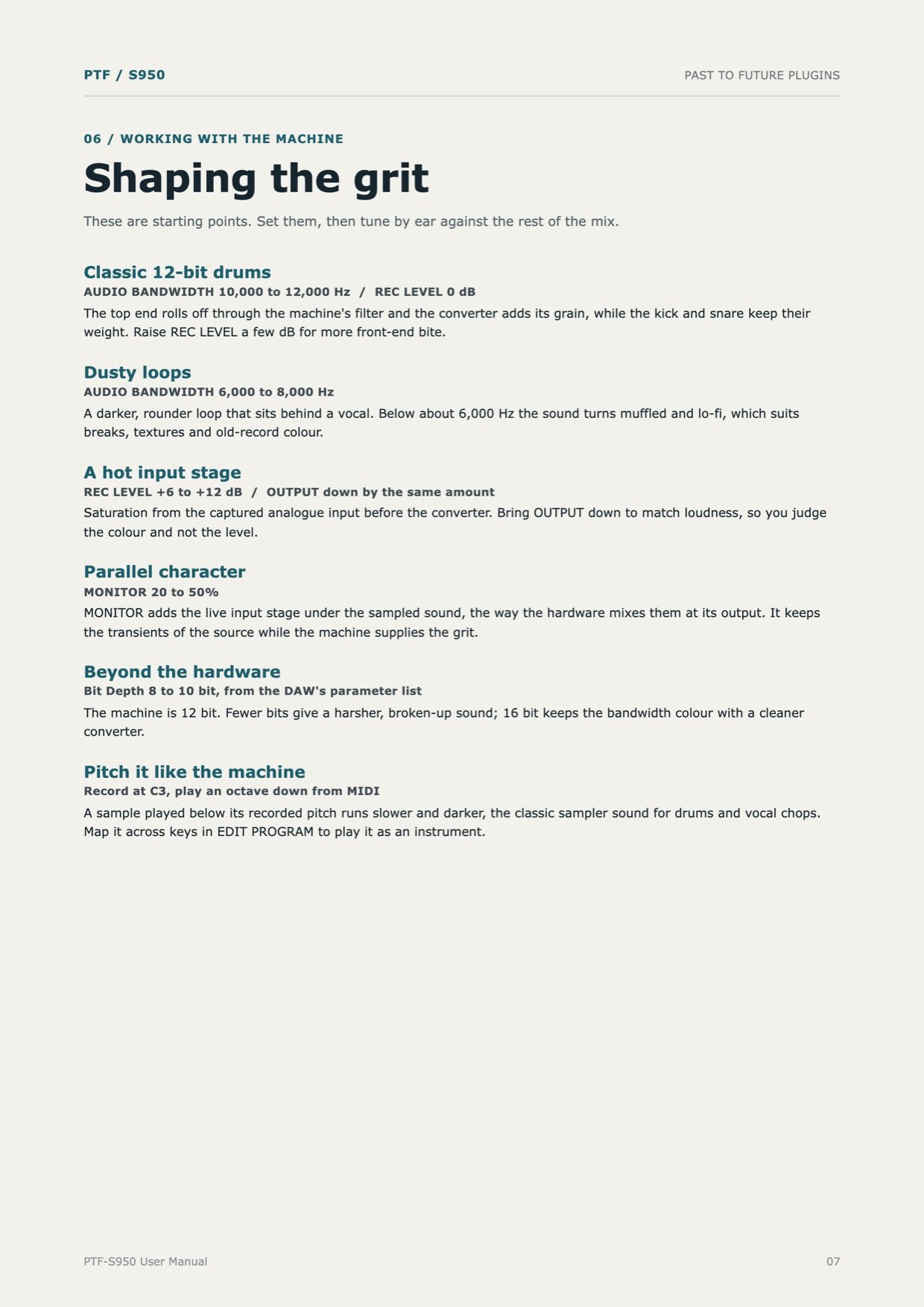 PTF S950 Sampler user's manual, page 7